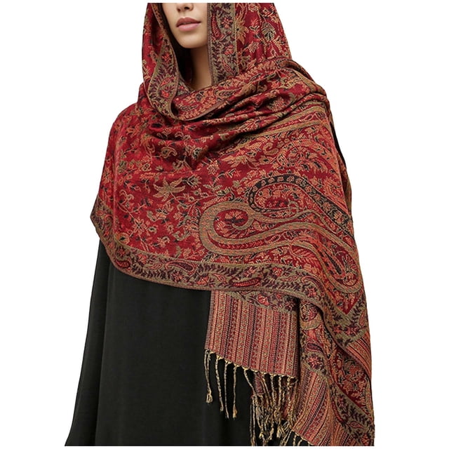 Bufandas de lana para mujer, suaves, estilo étnico, chal, cálidas, con borlas de cachemira, de acrílico