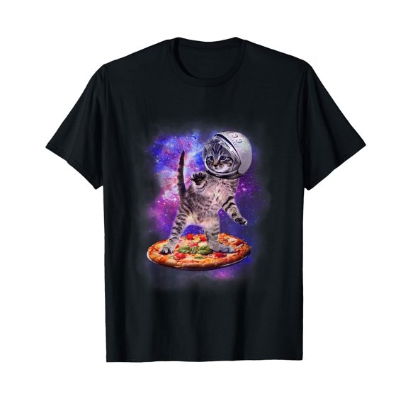 Funny Cat Astronaut Pizza Space T-Shirt for Cosmic Humor Lovers