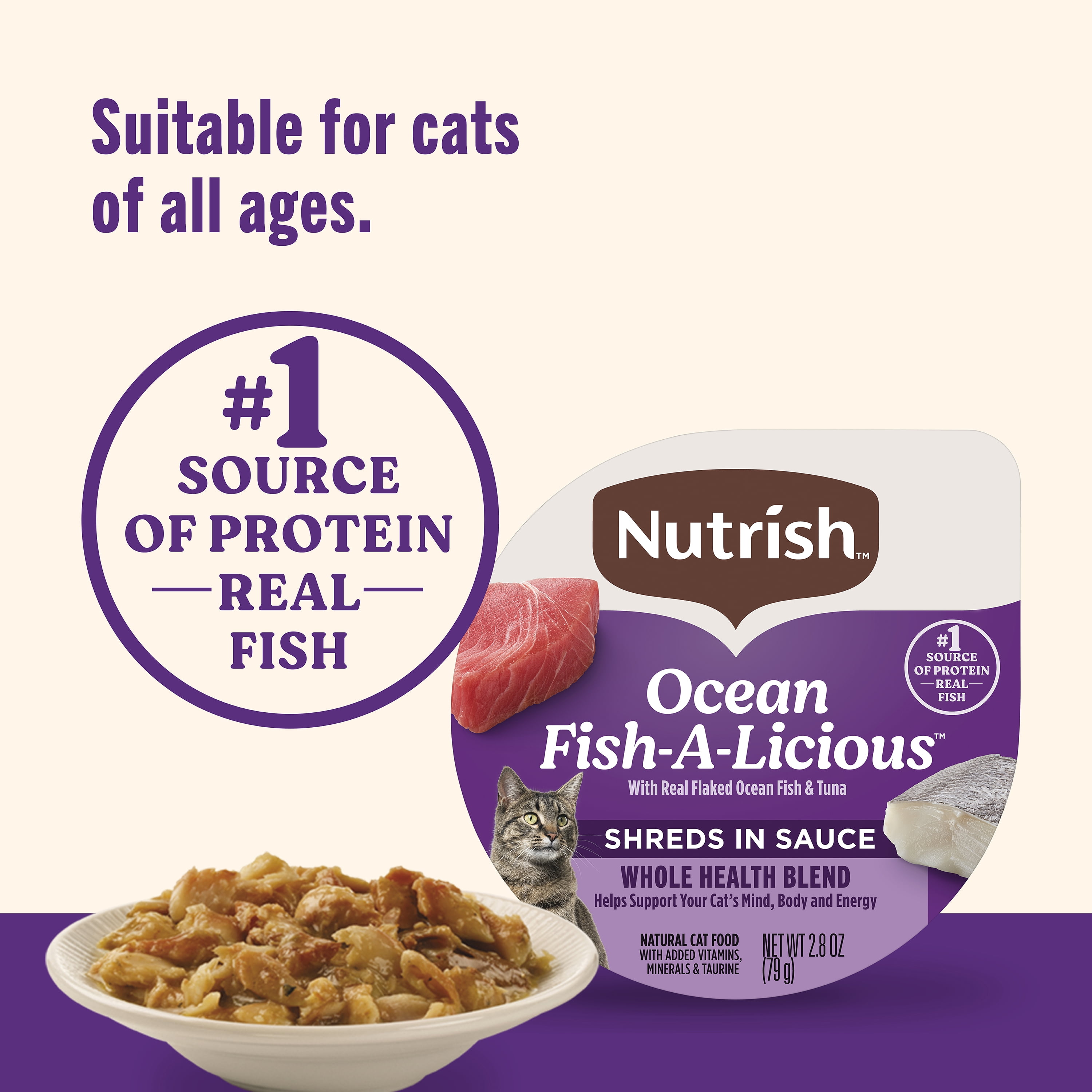 (12 pack) Rachael Ray Nutrish Natural Wet Cat Food, Grain Free, Ocean Fish-a-Licious, 2.8 oz Tub