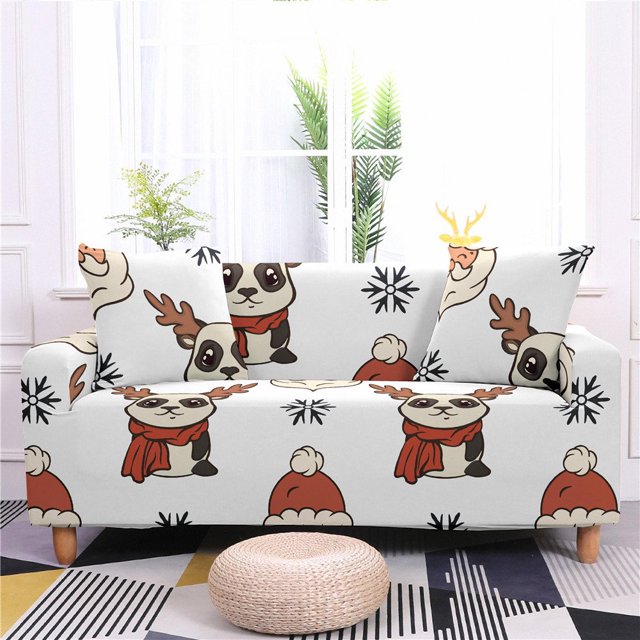 CHOK 2024 Christmas Printed Sofa Cover Reindeer Printed Elastic Couch Cover Machine Washable Christmas Theme Sofa Slipcover Sofa Slipcover for Living Room