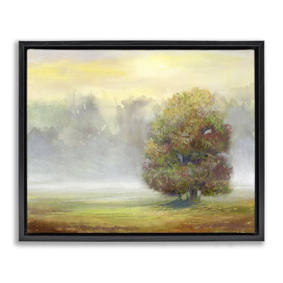 Stupell Industries Dry Brush Tree in Nature Landscape & Nature Painting Black Floater Framed Canvas Art Print Wall Art, 21 x 17