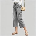 thumbnail image 6 of QIUOMBBP Wide Leg Cropped Jeans for Women Button Front Solid Color Capris Trendy Summer Denim Pants with Multi Pockets Gray XXL, 6 of 6