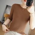 thumbnail image 1 of Suéter fino de otoño para mujer, suéter de manga corta con cuello redondo para mujer, suéter de lana base para mujer, 1 of 6