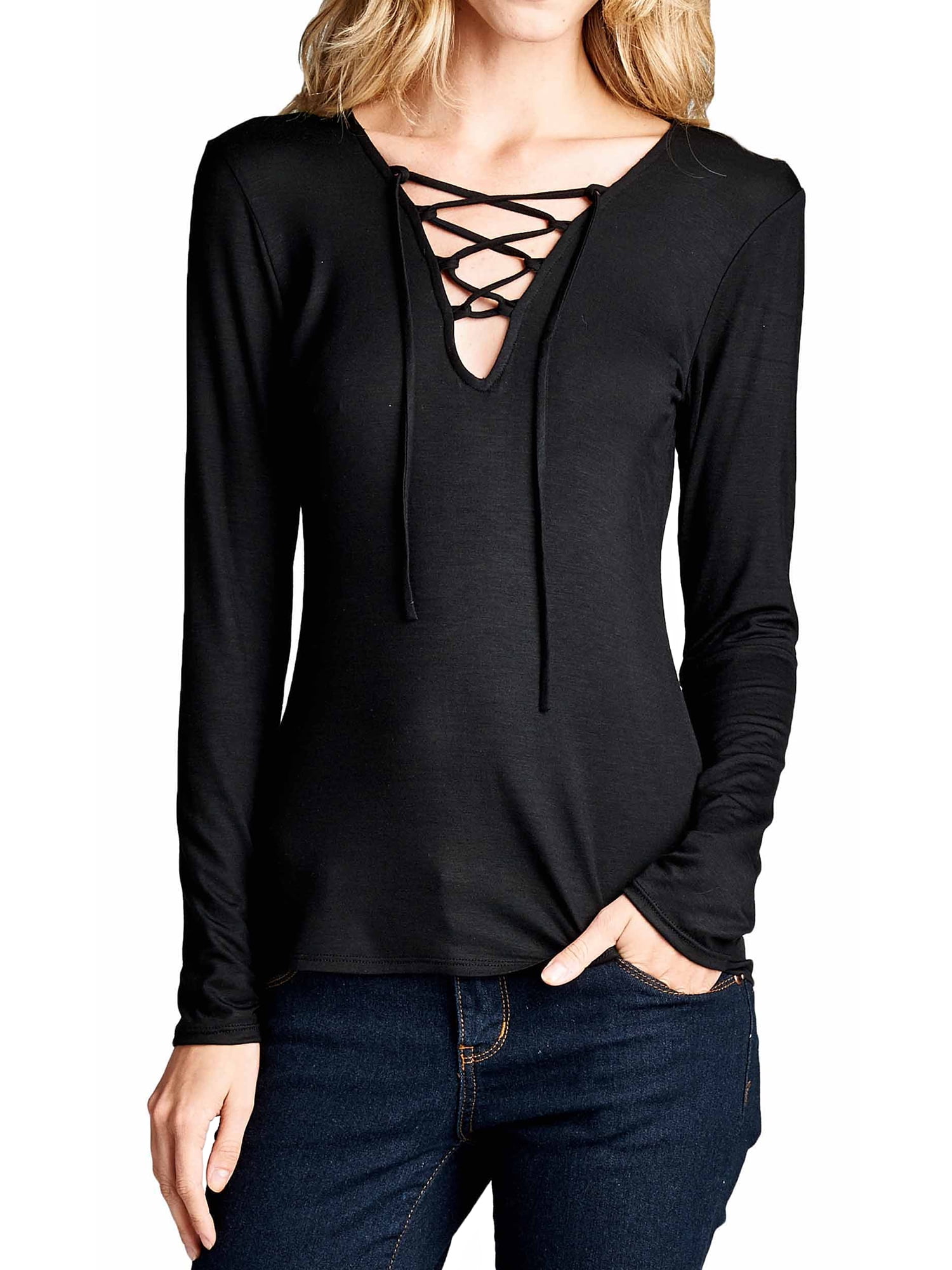 Black long sleeve criss cross top Clearance