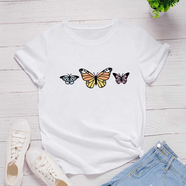 ICHUANYI Clearance Women's Fashion Casual Loose Print Round Neck T-Shirt(White, XXL) ICHUANYI WER2023081507839