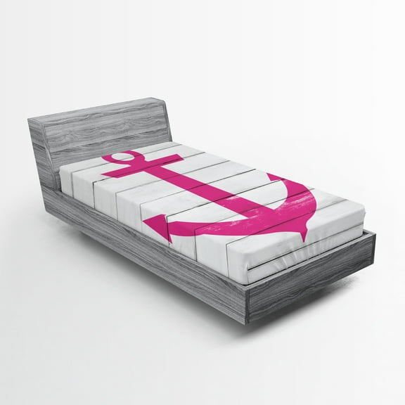 Ambesonne Nautical Fitted Sheet, Rustic Wooden Planks, Twin XL Size, Pink and Off White