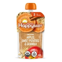 Happy Baby Organics Clearly Crafted, Stage 2 Meals, Apples Sweet Potato & Granola, Organic Baby Food, 4 oz Pouch