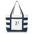 thumbnail image 2 of DALIX Premium Beach Bags Striped Navy Blue Zippered Tote Bag Monogrammed V, 2 of 8