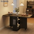 thumbnail image 5 of Tuekys Folding Dining Table Drop Leaf Kitchen Table with 2 Storage Racks-Perfect for Small Spaces Multifunction Space Saving Table Extension Dinner Table Kitchen Office Desk Black(with Handle), 5 of 9