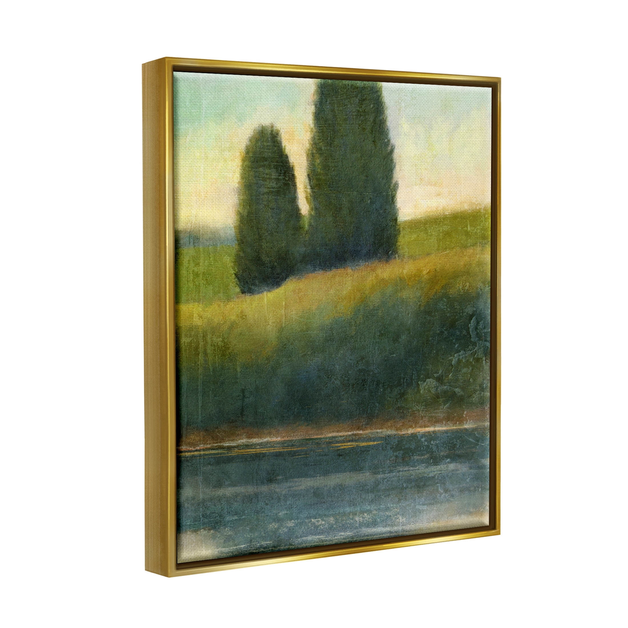 Rural Pond Reflection Landscape Landscape Graphic Art Metallic Gold Framed Art Print Wall Art