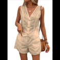 thumbnail image 3 of Conjunto de 2 Piezas con Bordado Floral y Ojales para Mujer, Pantalones Cortos de Verano, Chaleco Abotonado, Elegante e Informal para Vacaciones. Caqui XXL, 3 of 8