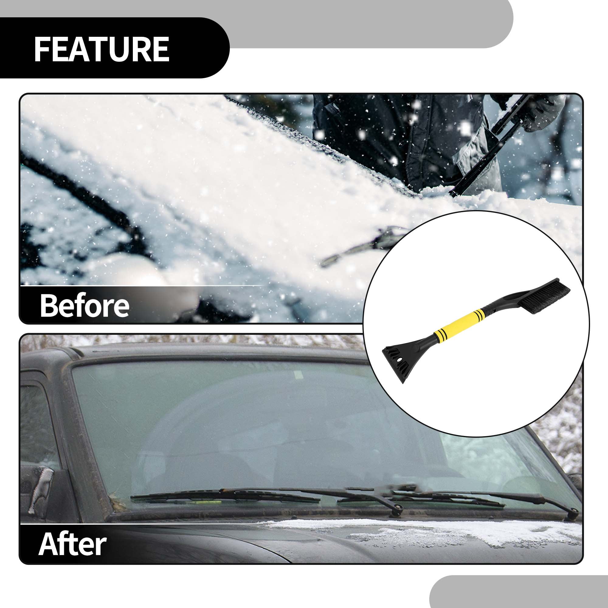 Unique Bargains Car Ice Scraper Brush with Broom - SUV Snow Frost Remover Yellow