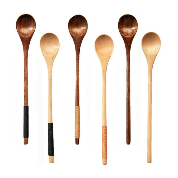 6 Pieces Kitchen Wooden Cooking Spoon Solid Wood Serving Spoons for Mixing Stirring Kitchen Utensils Wooden Tableware
