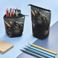 thumbnail image 4 of Xecao Black And Gold White Horse Print Telescopic Pencil Bag Pen Holder Pop Up Stationery Case Stand-up Retractable Transformer Bag Standing Organizer, 4 of 6
