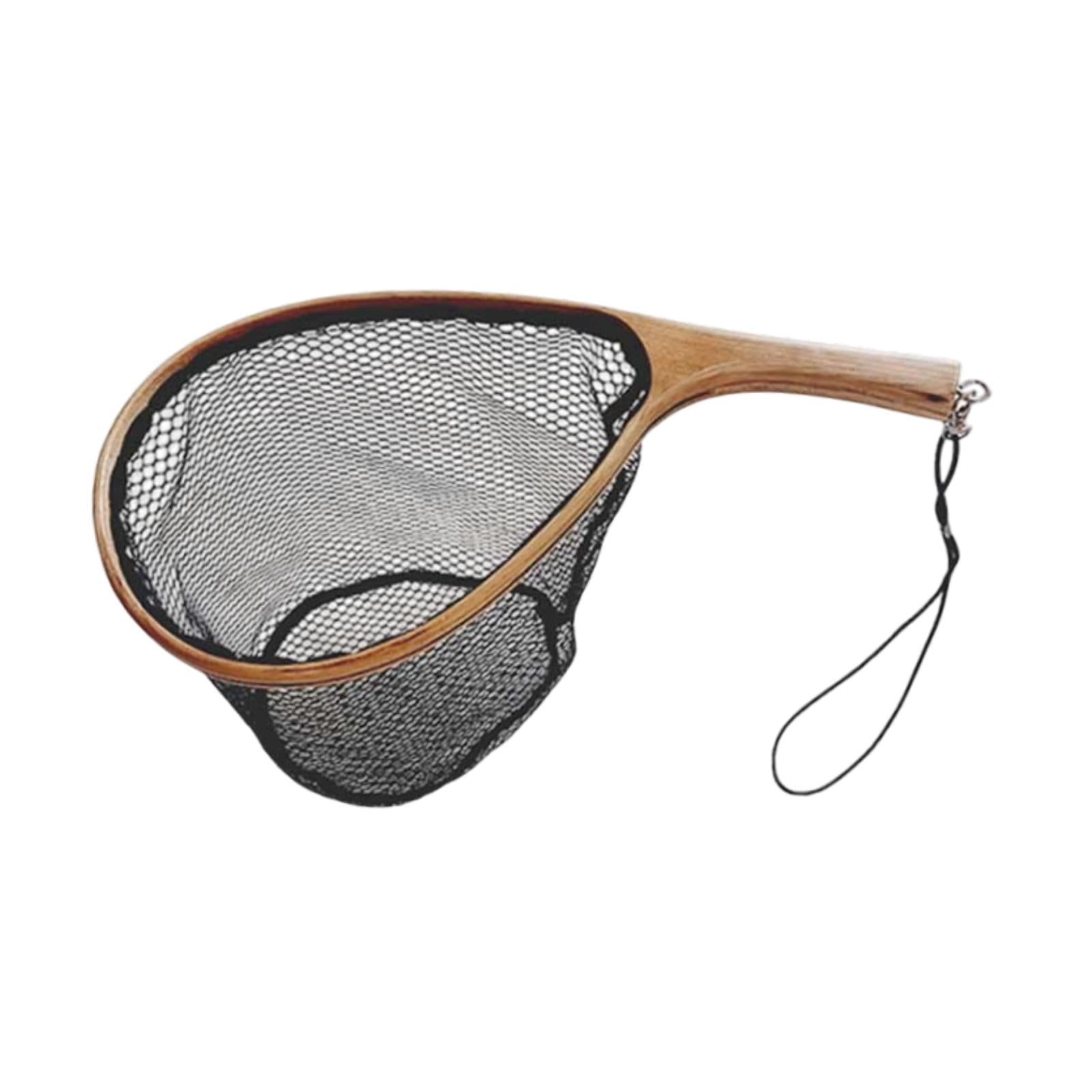 Wswqop Boating Fishing Net Silicone Mesh Accessories Strong Wood Handle Landing Net for 45cmx22cmx25cm