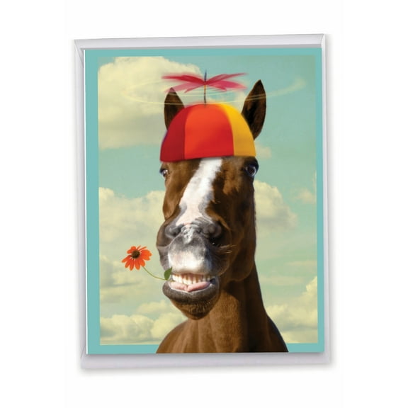 NobleWorks Jumbo Funny Birthday Greeting Card 8.5 x 11 Inch with Envelope (1 Pack) Big, Jumbo Bday Horse Around J9304BDG