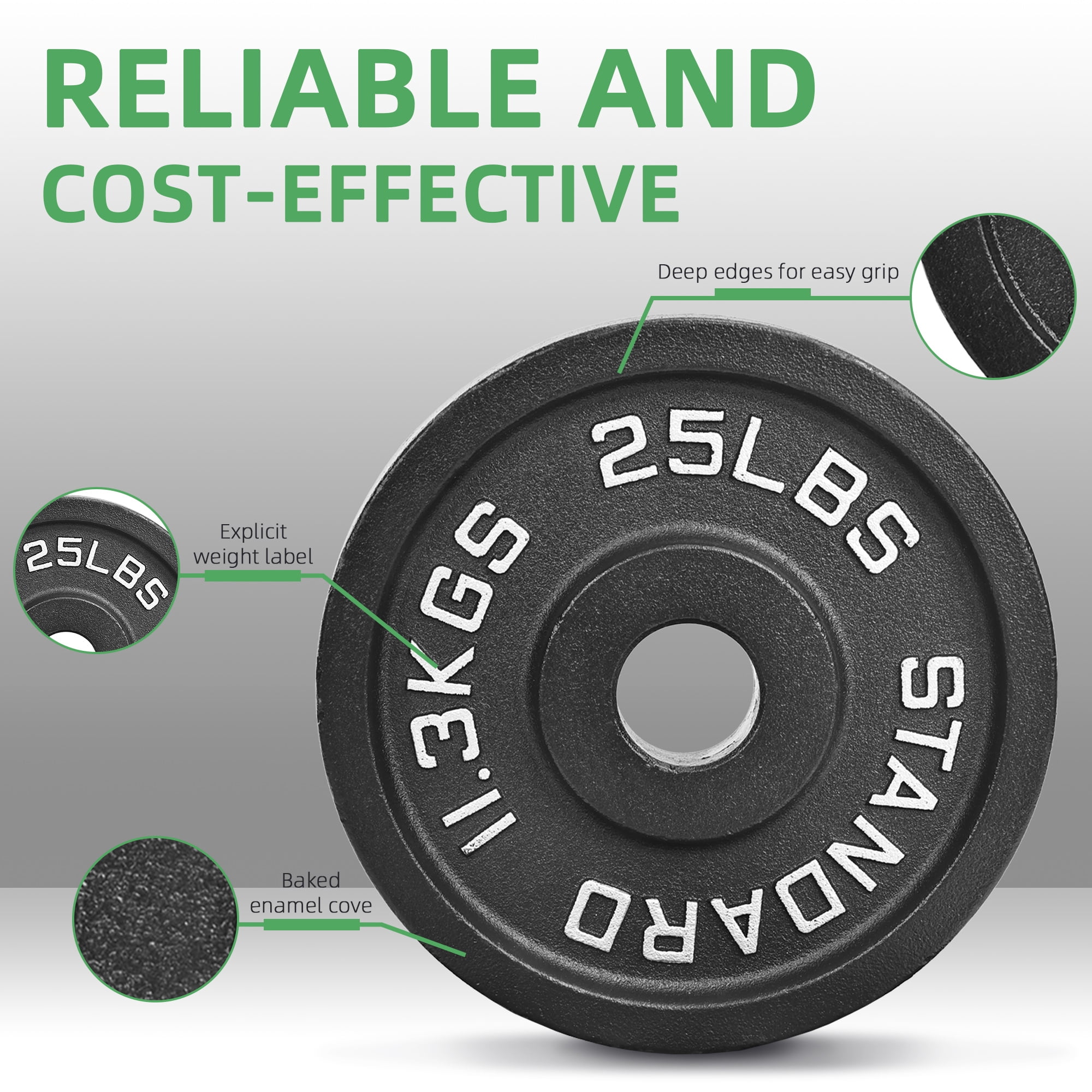 BalanceFrom Classic Cast Iron Weight Plates for Strength Training, 2-Inch, 25-Pound, Single