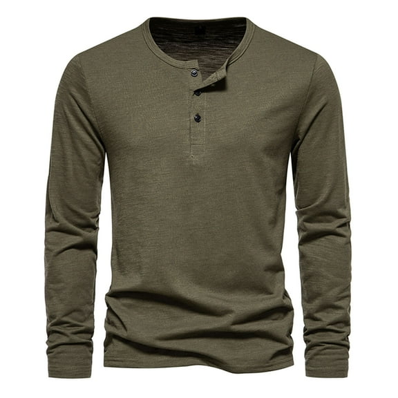 Honeeladyy Men's Henley Shirts Long Sleeve Basic Waffle Button Up Pullover T-Shirt Regular-Fit Plain Comfy Golf Shirts Blouses #Pc-Army Green-XXL