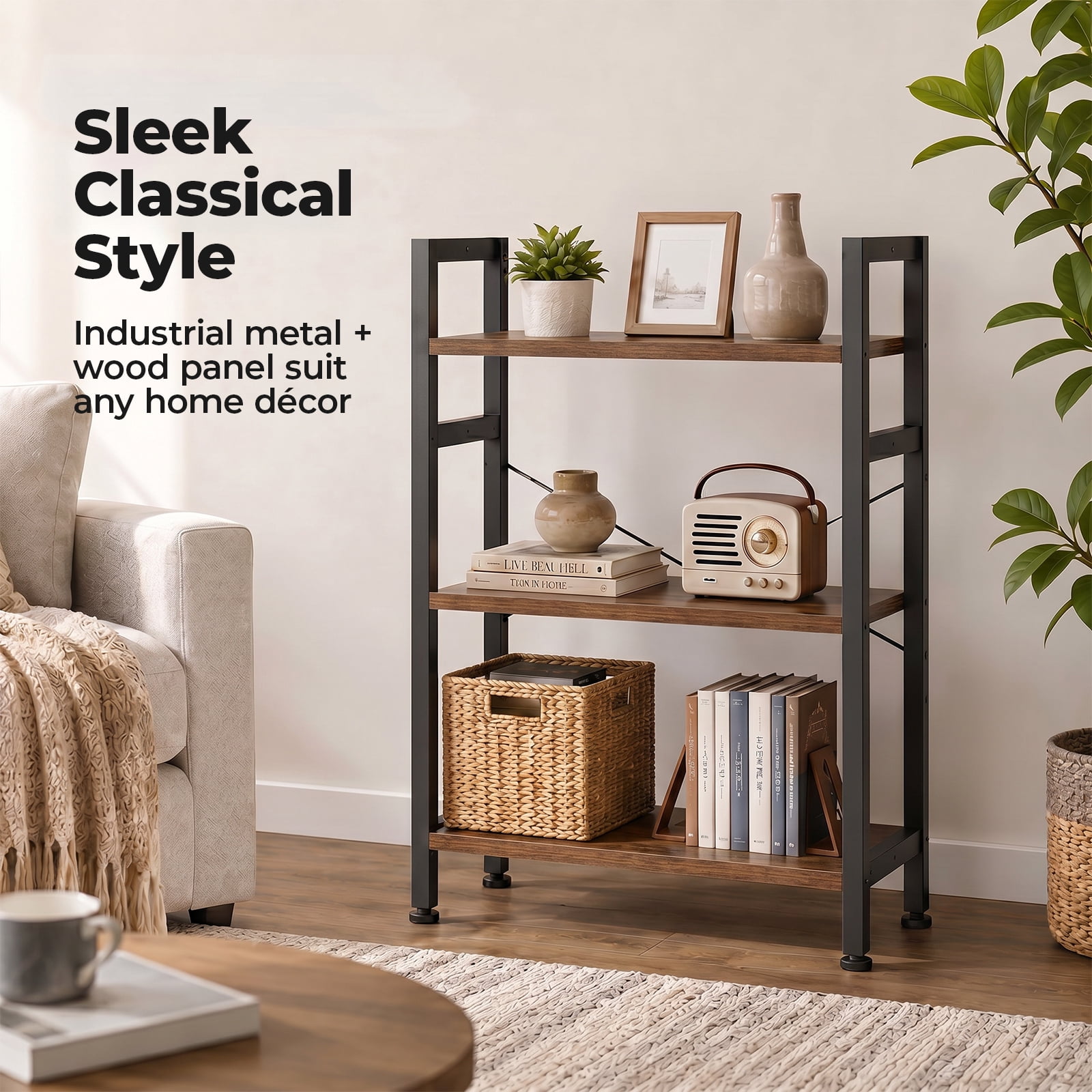 Alvantor 3/4-Tier Industrial Bookshelf, Narrow Storage Rack classical-style shelves for living rooms, homes, and offices