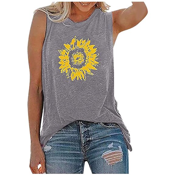 Viikei Tank Top for Women Sleeveless Tops Plus Size Tank Tops Casual Loose Fit Plus Size Sunflower Printed Tee Shirts