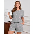 thumbnail image 6 of SHOWMALL Pajamas for Plus Women 2 Piece Short Sleeve Tops and Shorts Lounge Set Soft Sleepwear with Pockets Pink Stars 3X, 6 of 9