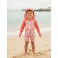 thumbnail image 3 of Argulvti Toddler Boy Rash Guard Swimsuit Shrimp Print Long Sleeves Front Zipper Striped Bathing Suit with Hat, 3 of 9