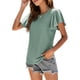 thumbnail image 3 of Txlixc Tops de mujer, cuello redondo con volantes, manga corta, ganchillo, hueco, suéter suelto, camiseta de color sólido Txlixc Moda, 3 of 9