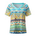 thumbnail image 4 of Blusa de manga corta con cuello en V para mujer a la moda, blusa holgada con estampado Retro étnico Fridja  bn7177, 4 of 5