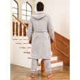 thumbnail image 2 of Men Dual Pocket Hooded Belted Flannel Robe & Pants PJ Set, 2 of 5
