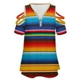 thumbnail image 4 of Mexican Serape Womens Summer V Neck Zipper Top Short Sleeve T Shirt Off Shoulder Top Casual Classy Loose Shirts, 4 of 7