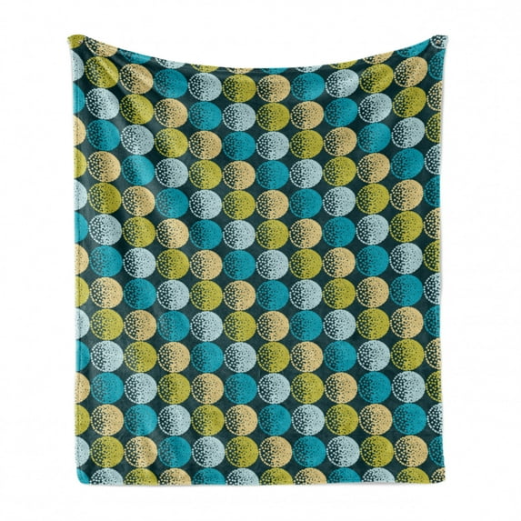 Abstract Soft Flannel Fleece Throw Blanket, Dots Arrangement Circles Repeating, Cozy Plush for Indoor and Outdoor Use, 70" x 90", Dark Teal Multicolor, by Ambesonne
