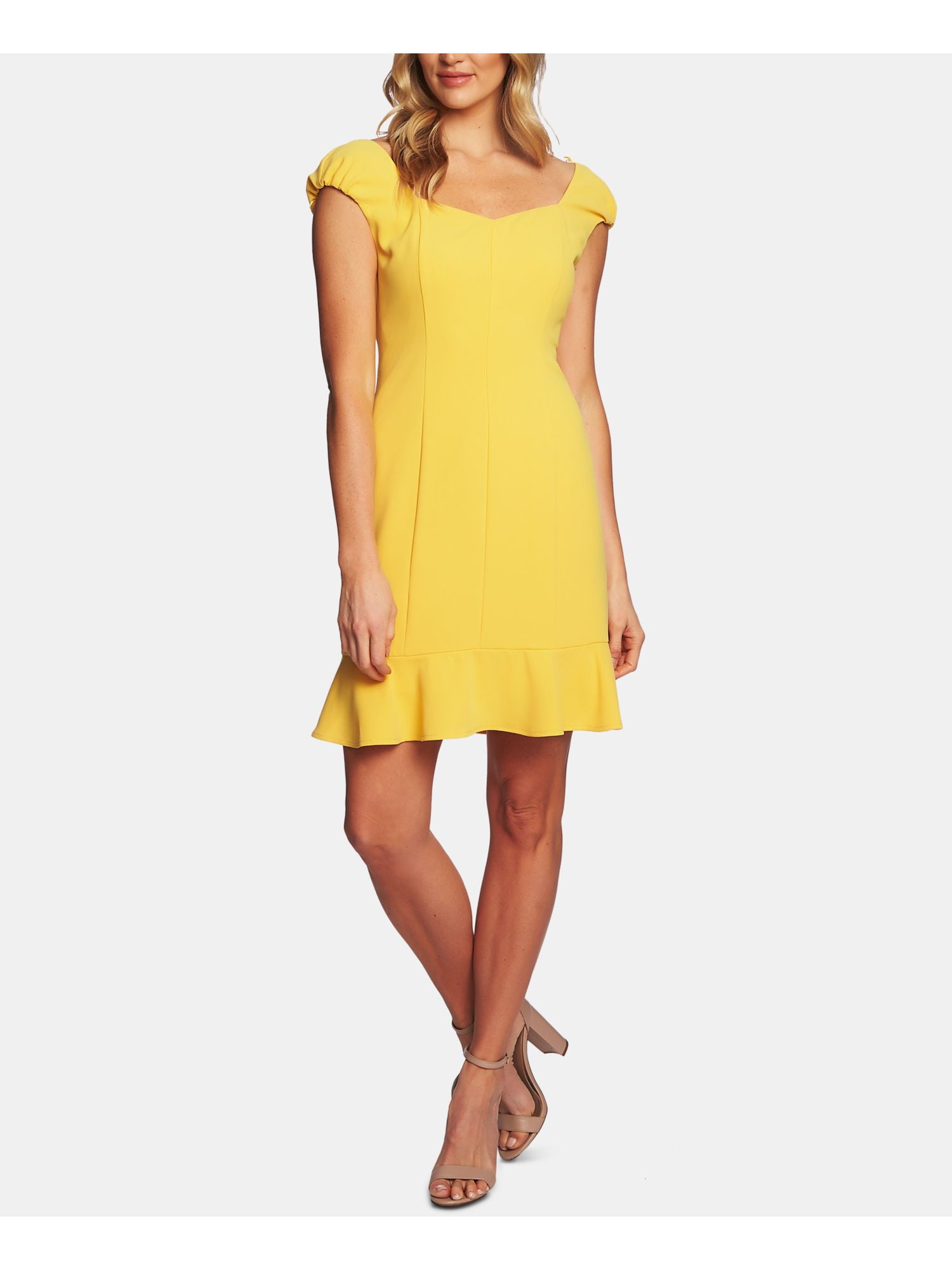 yellow cap sleeve dress