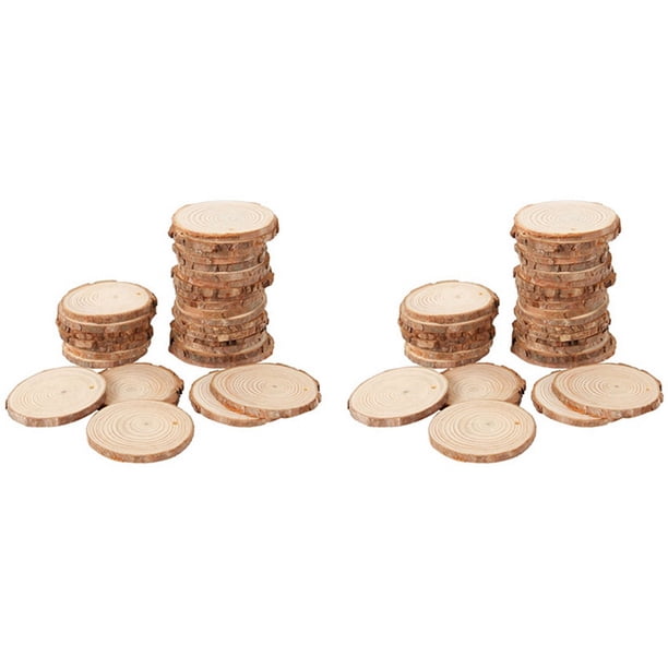 80 Uds 3-4CM Sin Terminar Círculos de Madera Redonda Natural Discos de Troncos de Corteza de árbol para Manualidades DIY Decoración de Fiesta En Casa