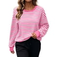 thumbnail image 2 of YHAJDS Womens Trendy Tops Striped Print Crew Neck Raglan Long Sleeve Sweatshirt, 2 of 8