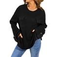 thumbnail image 2 of Womens Knit Tops 2025 Oversized Long Sleeve Crewneck Sweater Business Casual Blouses Basic Sweater Black XL, 2 of 9