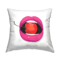 Stupell Industries Bite Me Lips Biting Cherry Square Decorative Printed Throw Pillow, 18 x 18