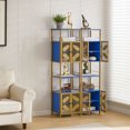 thumbnail image 3 of 58.86'' Tall Storage Cabinet with Open Compartments and 2 Canbinets with Doors,Freestanding Cabinet with Wood+Metal Frame,4-Door High Cabinet for Home Kitchen,Living Room,Bathroom,Black+Blue, 3 of 6