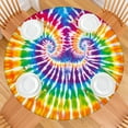 thumbnail image 2 of Colorful Rainbow Tie Dye Spiral Pattern Round Fitted Tablecloth with Elastic Edge,Dining Table Cover Waterproof,Outdoor Round Tablecloth for Camping,Dining,Indoor and Outdoor, 2 of 7