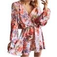 thumbnail image 1 of Vestido HUOGUO de manga corta holgado con cuello en V estampado a la moda para mujer, 1 of 4