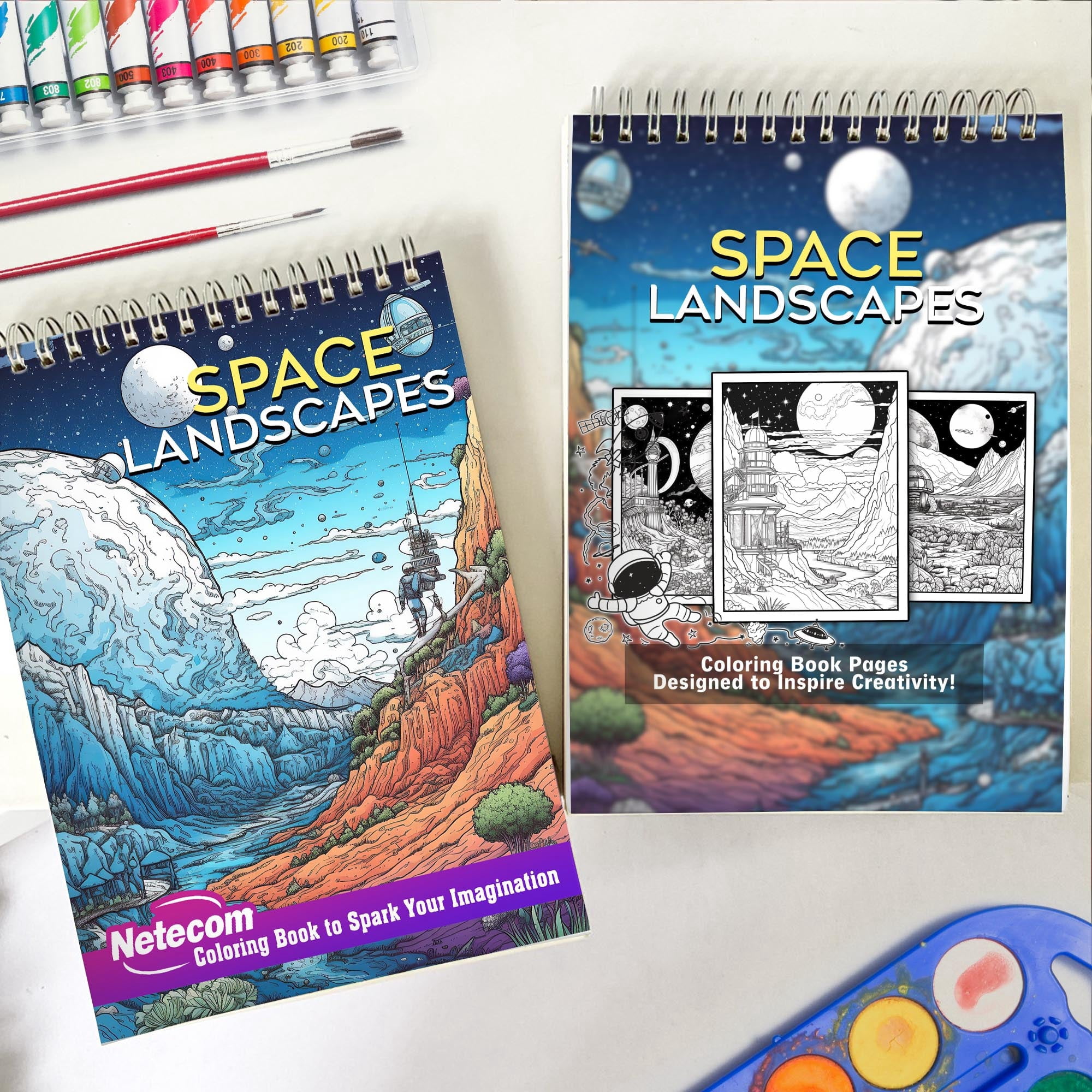 Space Landscapes Spiral Bound Coloring Book, A beautiful coloring book for adults, teens and children providing fun, stress relief and relaxation