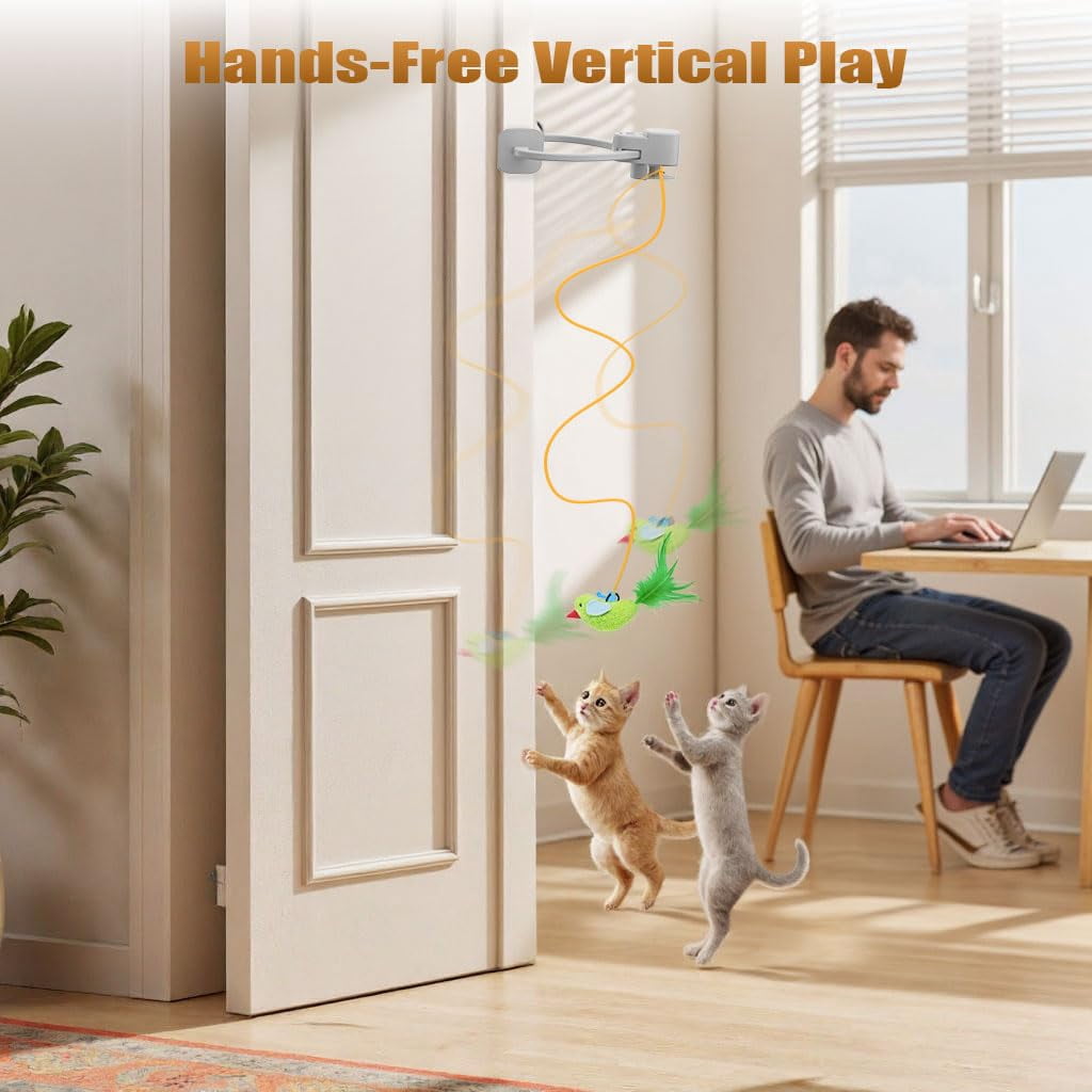 Interactive Cat Toys For Indoor Cats: Automatic Flying Bird Wand Chase Exercise Enrichment  Usb Rechargeable Durable Safe Hanging Bored Kittens Adult Multi Households