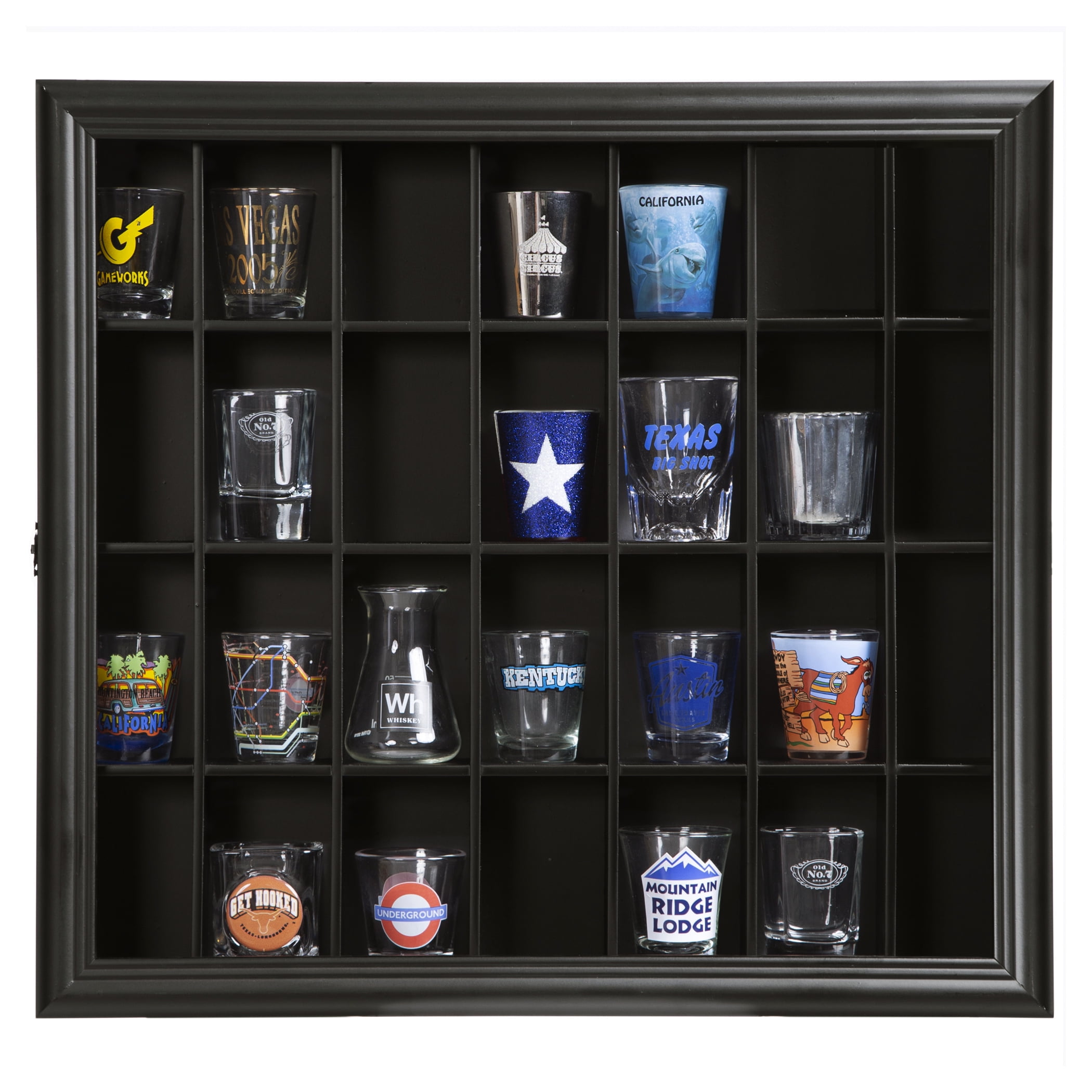 Black Wooden Glass Top Display Cases w/ 2 Black 24 Gem Jar Gemstone Inserts 2 