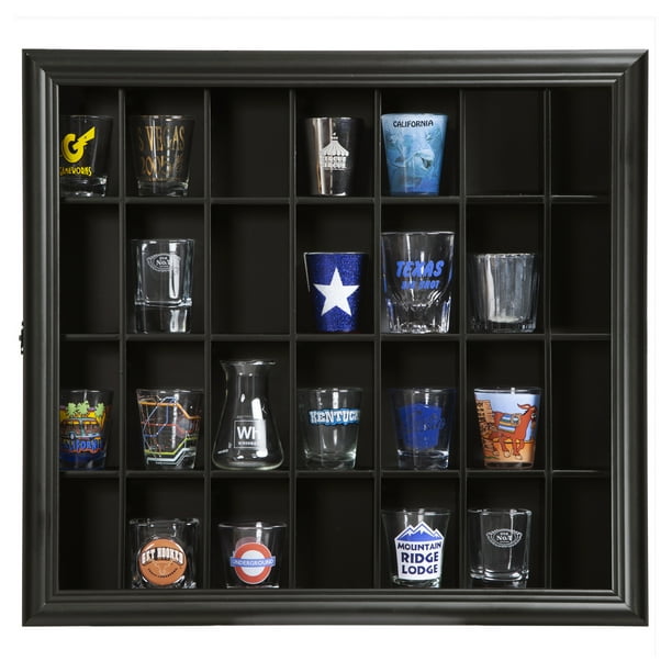 Gallery Solutions 18x16 Shot Glass, Lighted Shot Glass Display Case