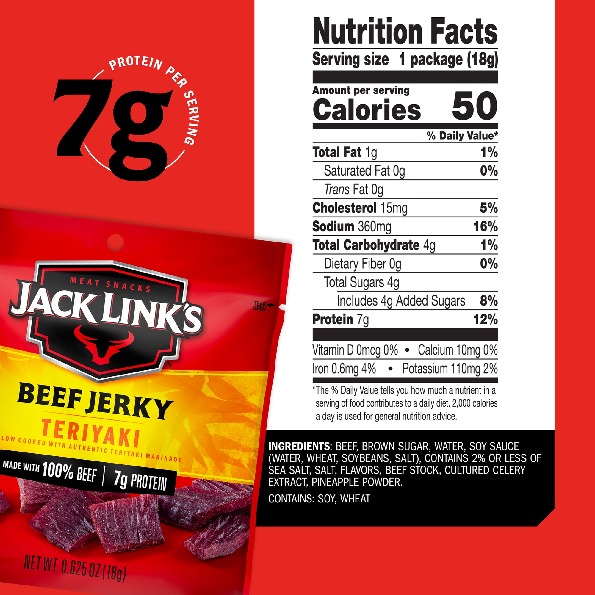 Jack Link's Teriyaki Beef Jerky, 20 Pack - 0.625 oz Bags