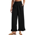 thumbnail image 3 of XIAONU Women's Ruffle Hem Wide Leg Pants Smocked High Waist Side Pocket Design Trousers Lightweight Boho Style Casual Bottoms Black, 3 of 7