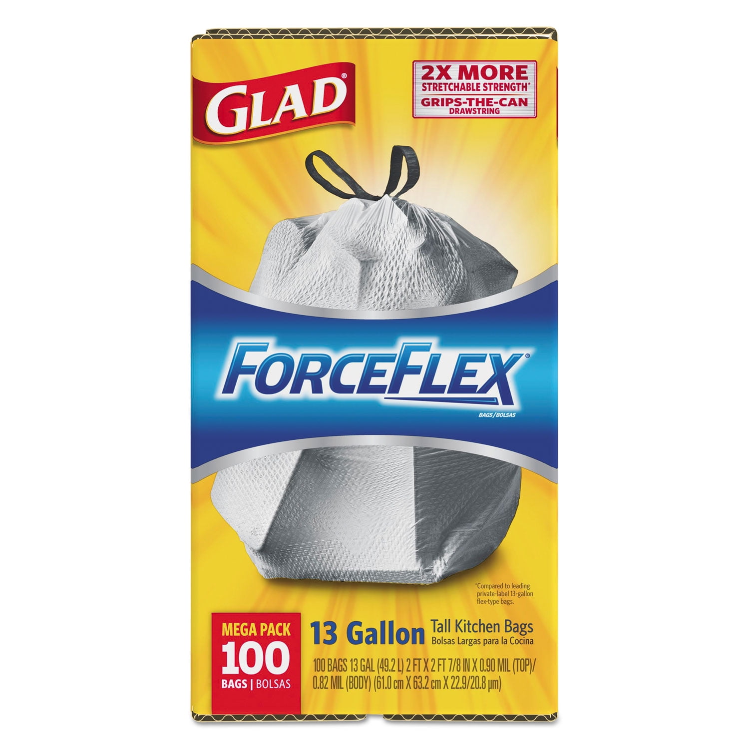 Glad ForceFlex Drawstring Stretchable Tall Trash Bags, 13 Gallon, White,  Pack of 100