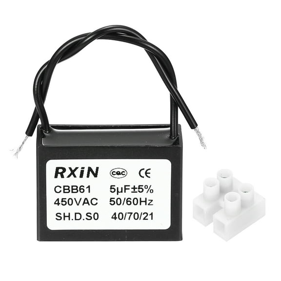 Uxcell CBB61 Capacitor, 5uF 450V 2-Wire Ceiling Fan Motor Starting Capacitor for Ceiling Fan, Motor Generator, Blower, Exhaust Fan, Black