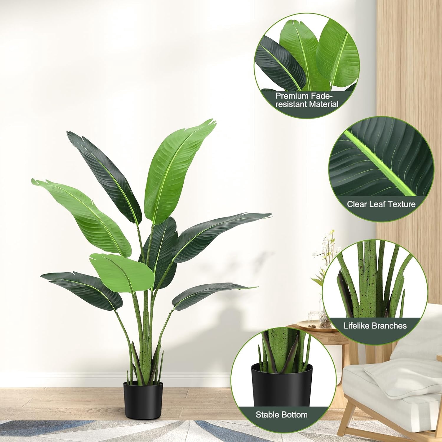 4ft Bird of Paradise Artificial Plant,Fake Silk Banana Leaf Tall Artificial Plants,1Pcs Faux Bird of Paradise Plant Tall Tropical Green Tree for Home Living Room and Office Decoration, Indoor Outdoor