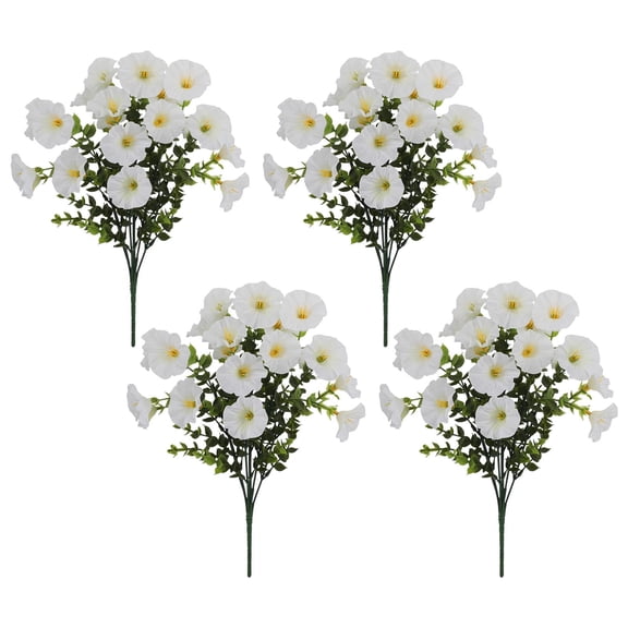 RRJ Outdoor Artificial Flowers, Realistic Morning Glory Faux Plants, 4PC UV Resistant Weatherproof Garden Decor, Faux Floral Arrangements for Patio Porch Yard Landscaping