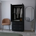 thumbnail image 3 of Nmkwnr Armoire with 3 Drawers and 1 Rod, 2 Doors Storage Cabinet for Living Room, Bedroom, Black, 3 of 7